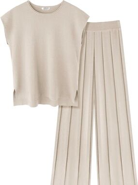 Amazon Cream Wide-Leg Knit Pants